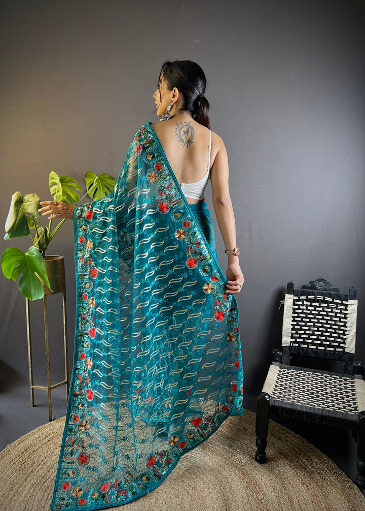 Butterfly-Net Saree | Multy-Thread Embroidery Work for Wedding & Festive Events