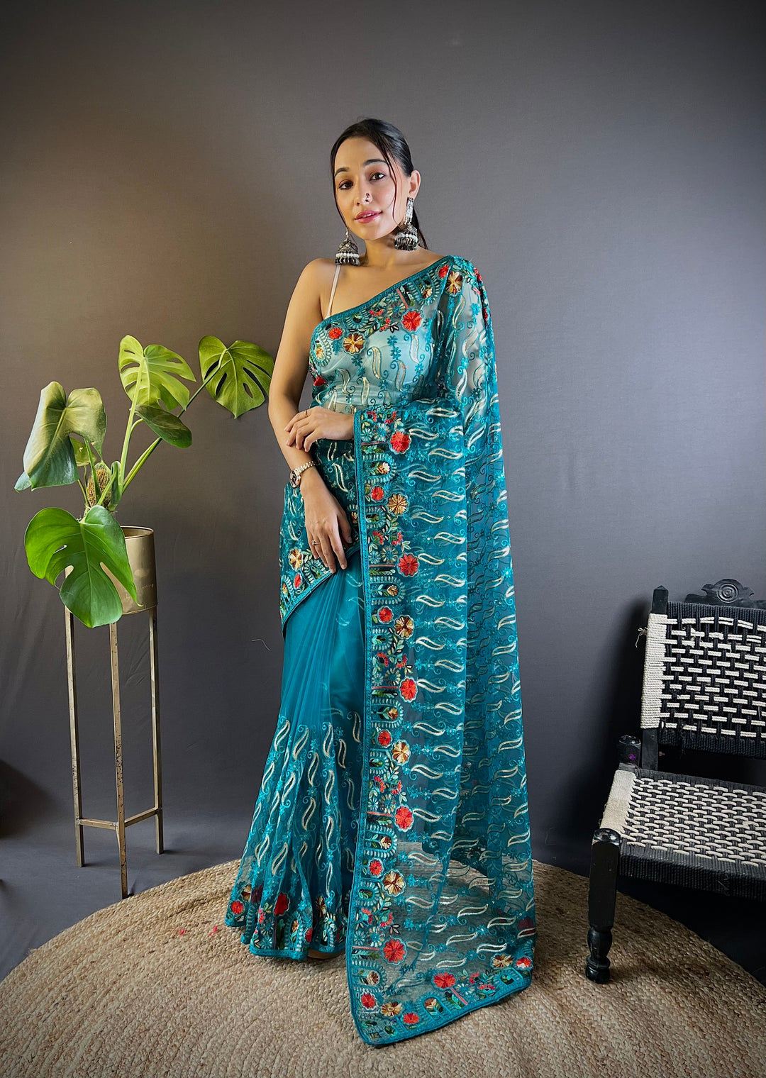 Butterfly-Net Saree | Multy-Thread Embroidery Work for Wedding & Festive Events