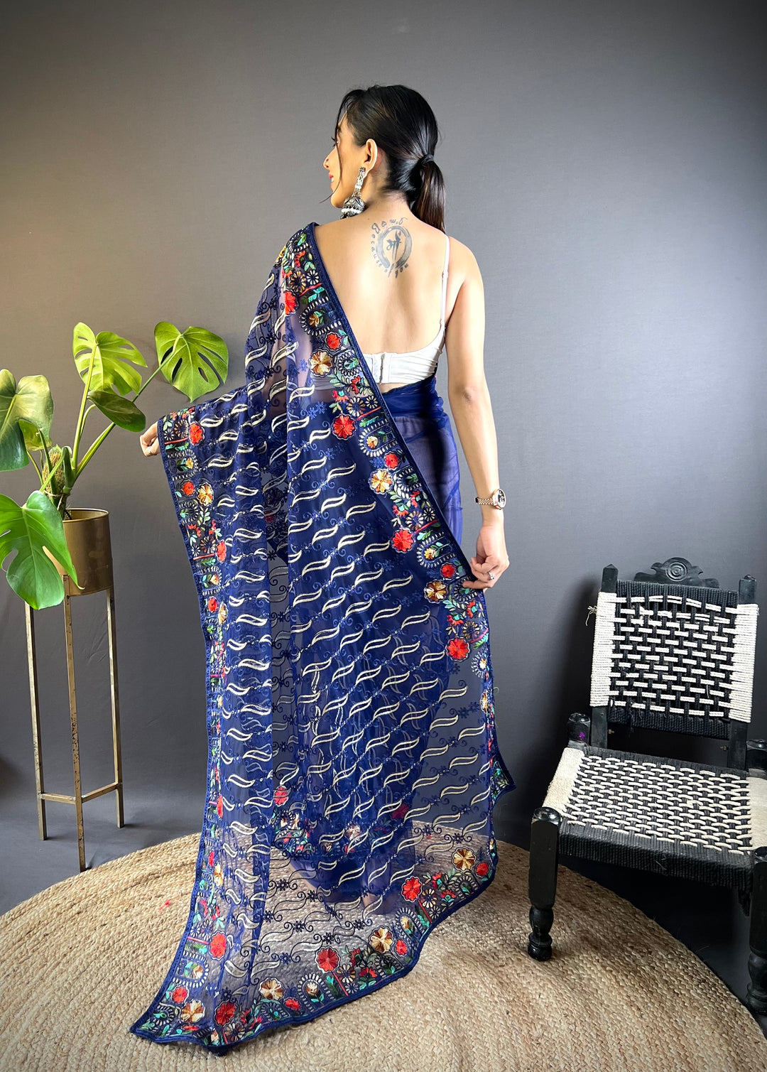 Butterfly-Net Saree | Multy-Thread Embroidery Work for Wedding & Festive Events