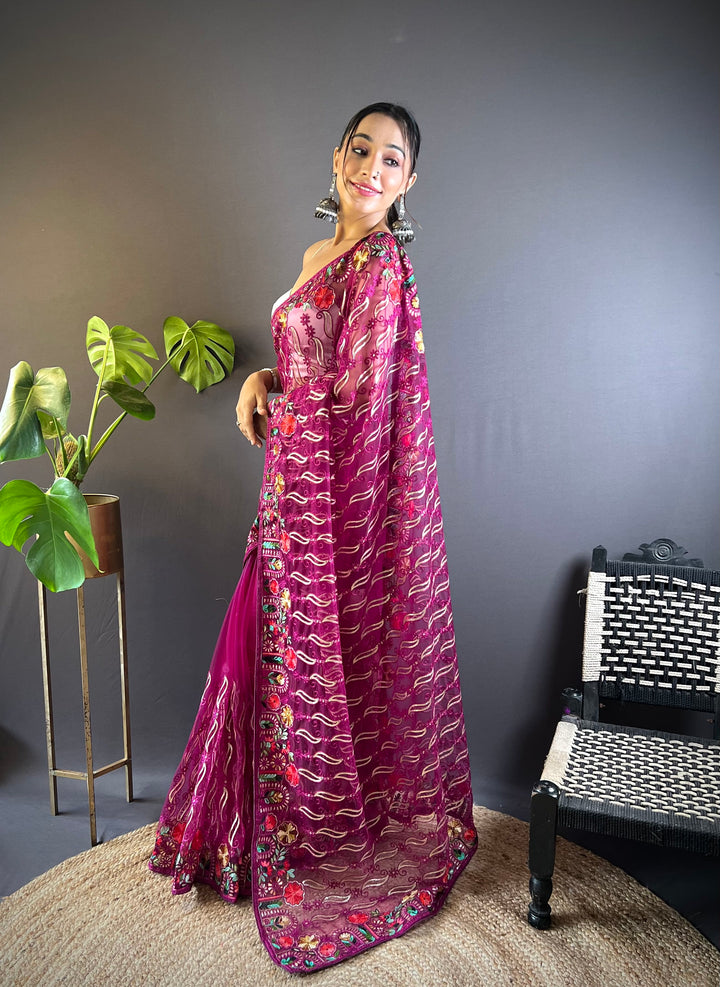 Butterfly-Net Saree | Multy-Thread Embroidery Work for Wedding & Festive Events