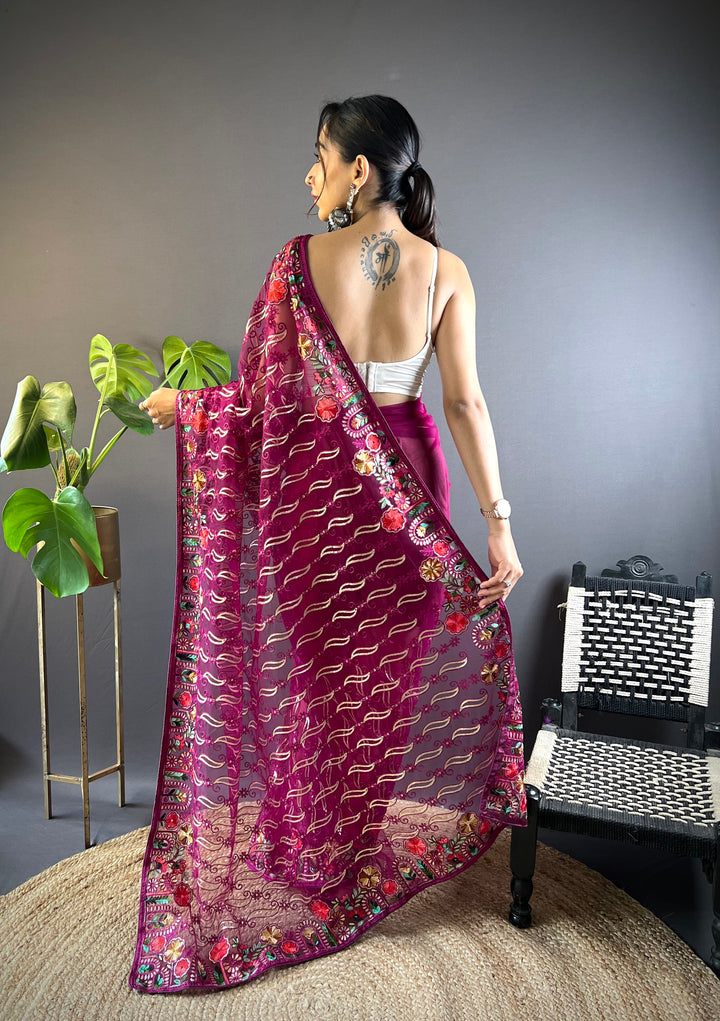 Butterfly-Net Saree | Multy-Thread Embroidery Work for Wedding & Festive Events