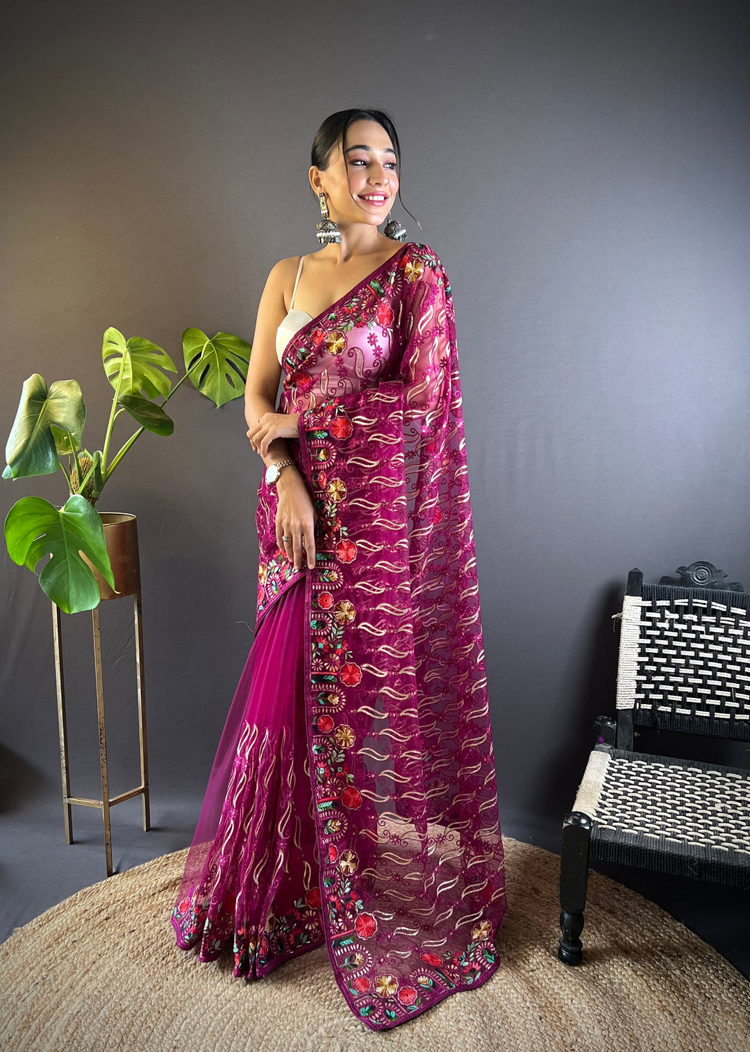 Butterfly-Net Saree | Multy-Thread Embroidery Work for Wedding & Festive Events