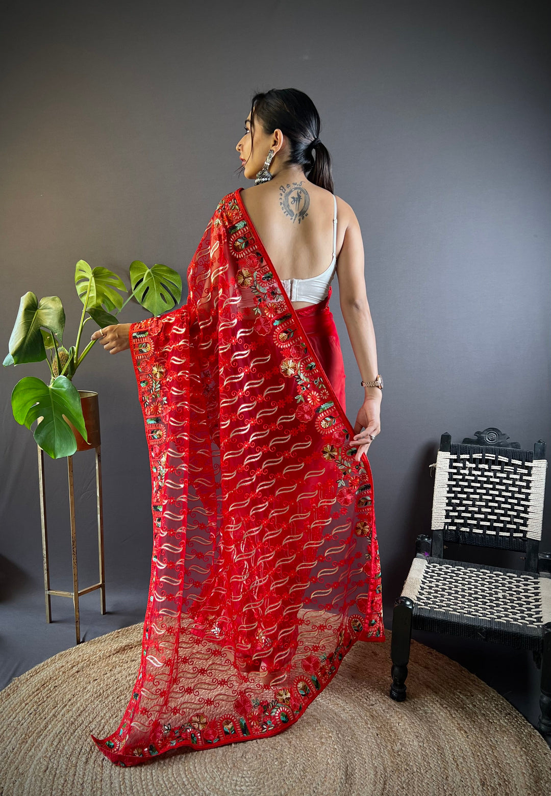 Butterfly-Net Saree | Multy-Thread Embroidery Work for Wedding & Festive Events