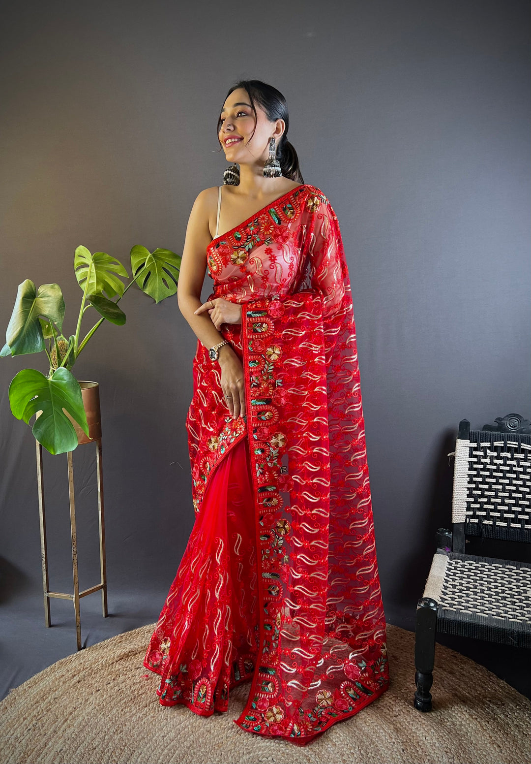 Butterfly-Net Saree | Multy-Thread Embroidery Work for Wedding & Festive Events