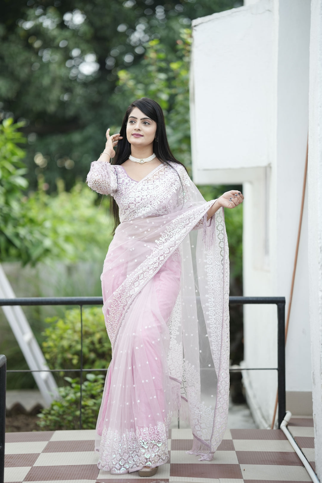 Net Saree with Sequins Embroidery | Wedding & Festive Elegance