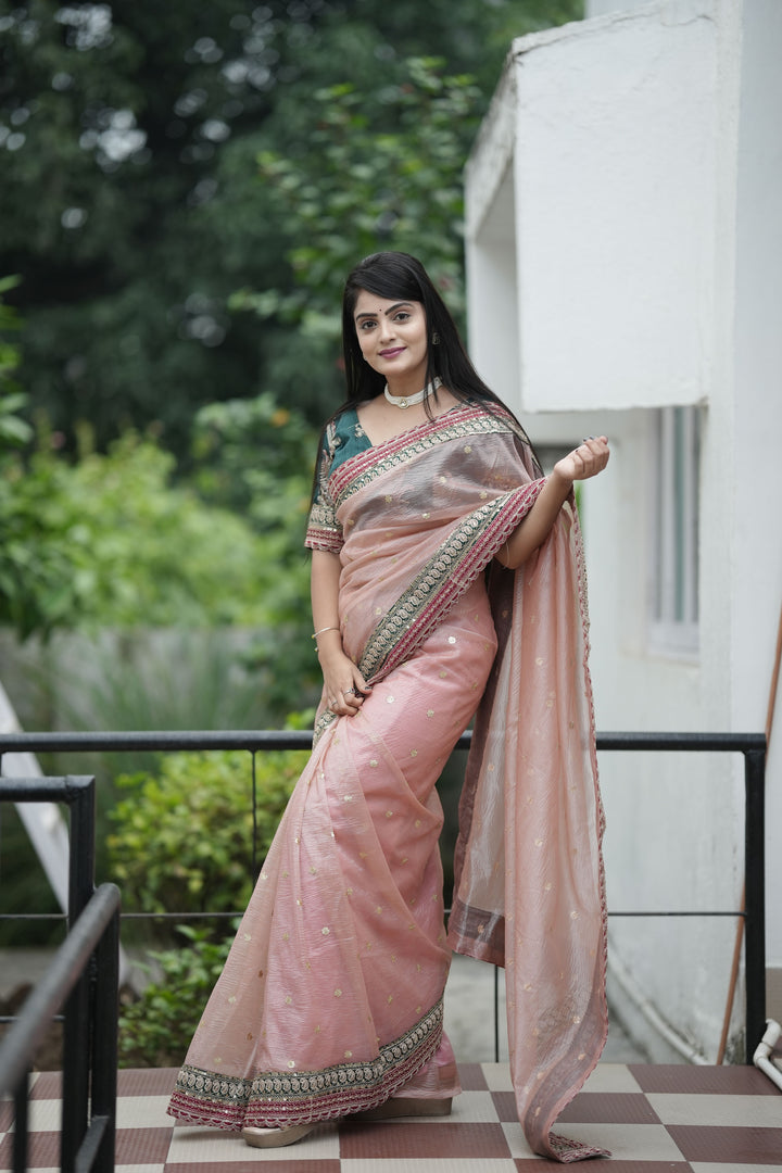 Banarasi-Crush Saree with Diamond-Silk Blouse | Sequined Embroidery for Weddings