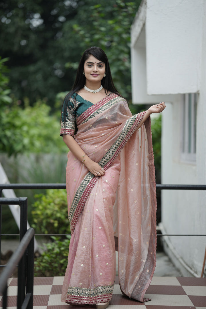 Banarasi-Crush Saree with Diamond-Silk Blouse | Sequined Embroidery for Weddings