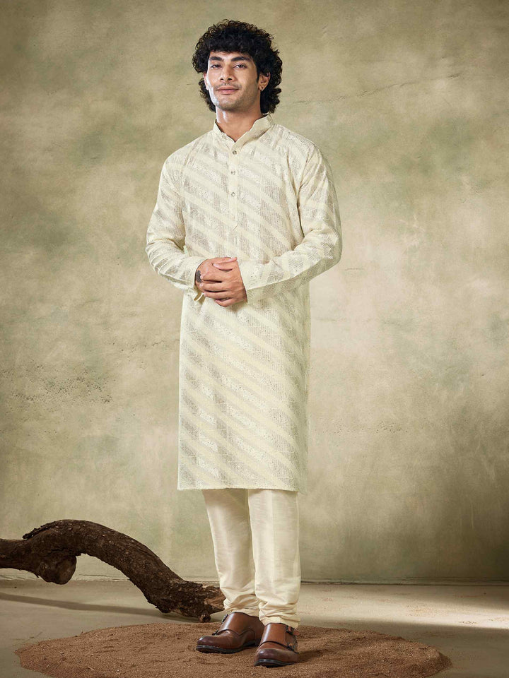 Men's Designer Kurta | Viscose Fabric with Sequin Embroidery Pajama