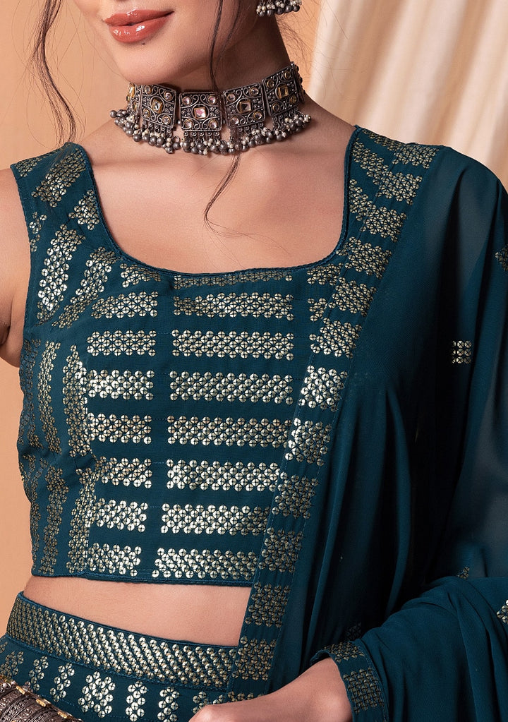 Breathtaking teal Georgette Lehenga with teal Dupatta | A Captivating Traditional Ensemble