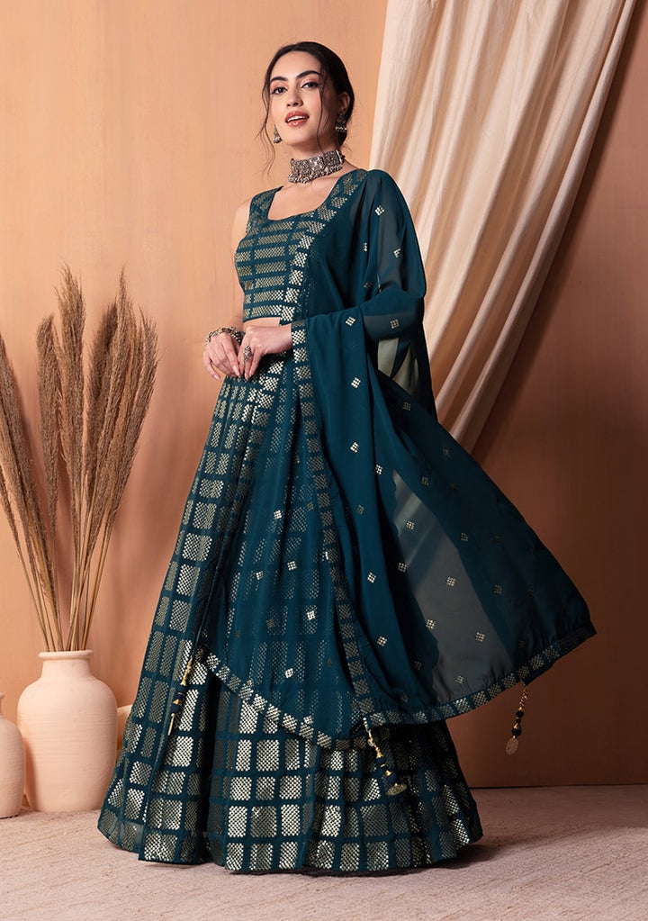 Breathtaking teal Georgette Lehenga with teal Dupatta | A Captivating Traditional Ensemble