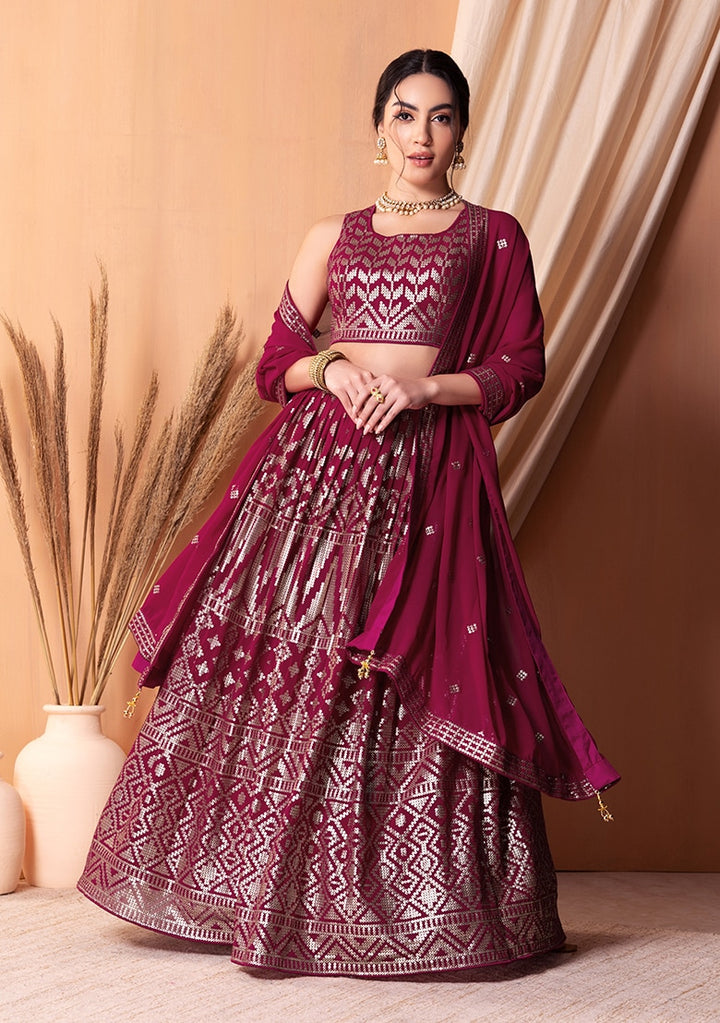 Radiant Pink Georgette Lehenga with Pink Dupatta | Elegance Redefined for Brides