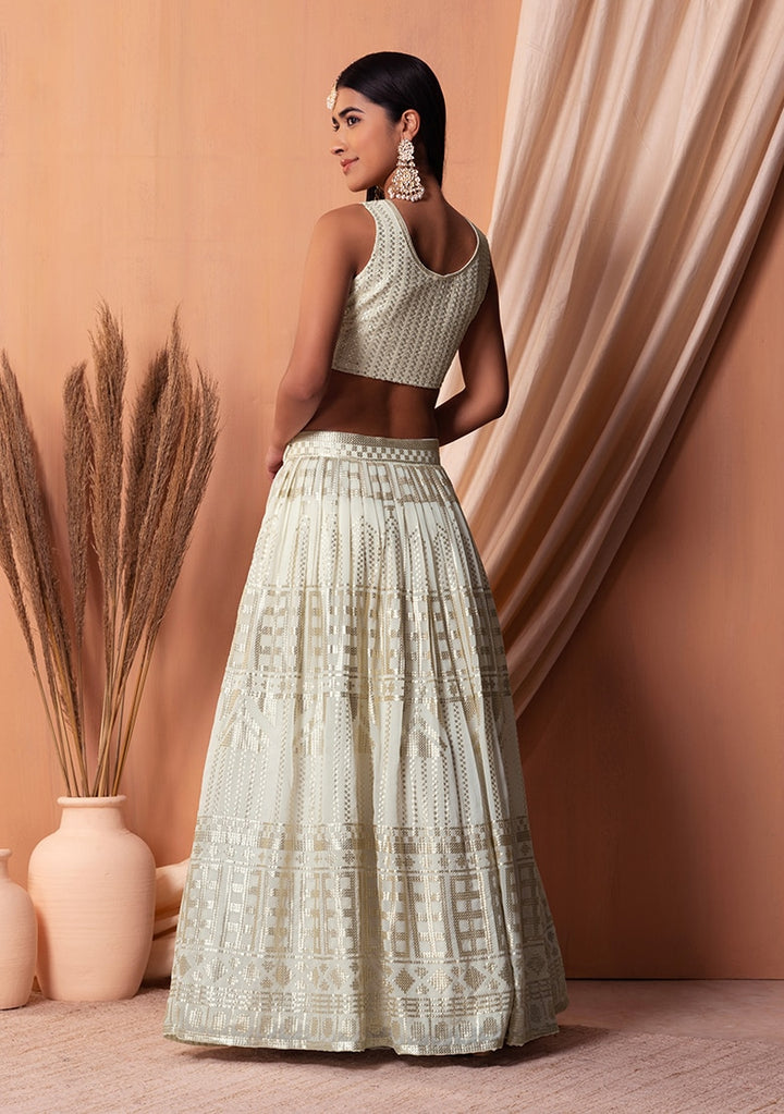 Sophisticated White Georgette Lehenga with White Dupatta | A Captivating Traditional Ensemble