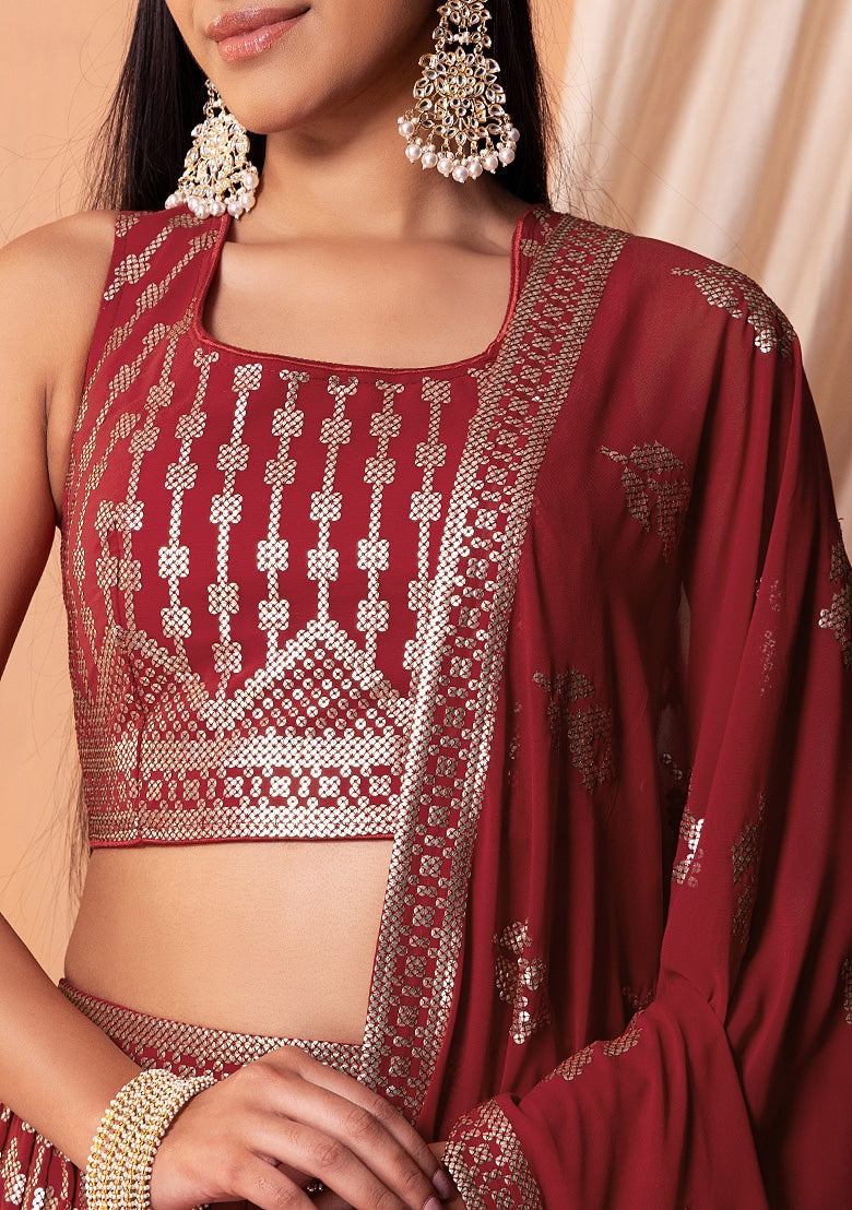 Gorgeous Maroon Georgette Lehenga with Maroon Dupatta | A Captivating Traditional Ensemble