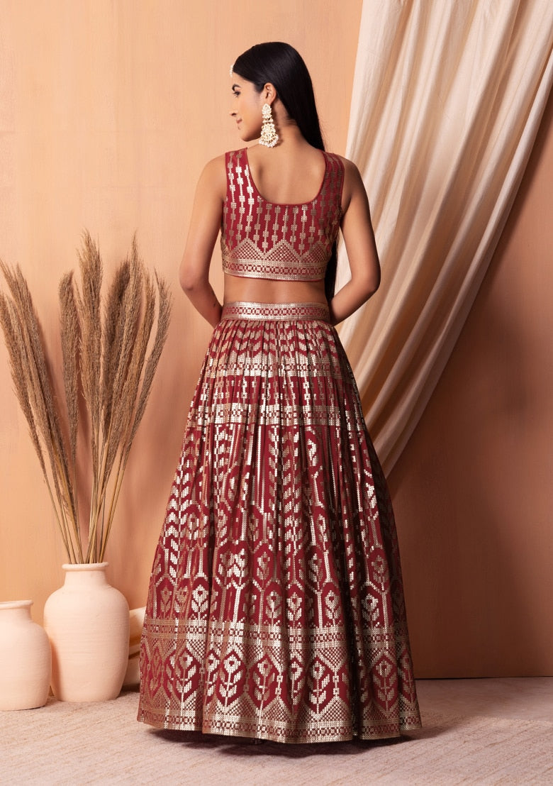 Gorgeous Maroon Georgette Lehenga with Maroon Dupatta | A Captivating Traditional Ensemble