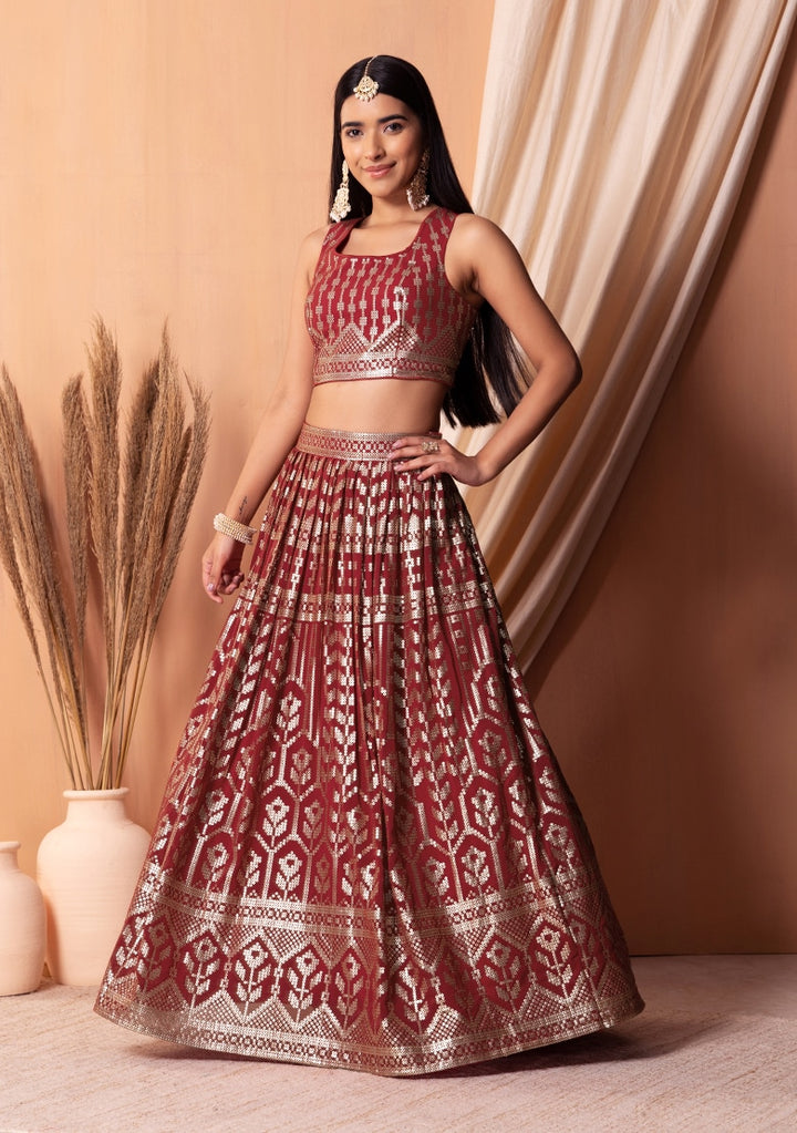 Gorgeous Maroon Georgette Lehenga with Maroon Dupatta | A Captivating Traditional Ensemble