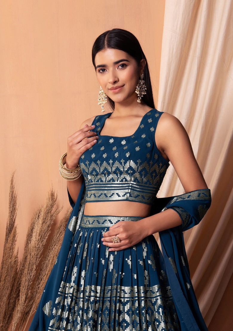 Beautiful Blue Georgette Lehenga with Blue Dupatta | A Stylish and Sophisticated Choice