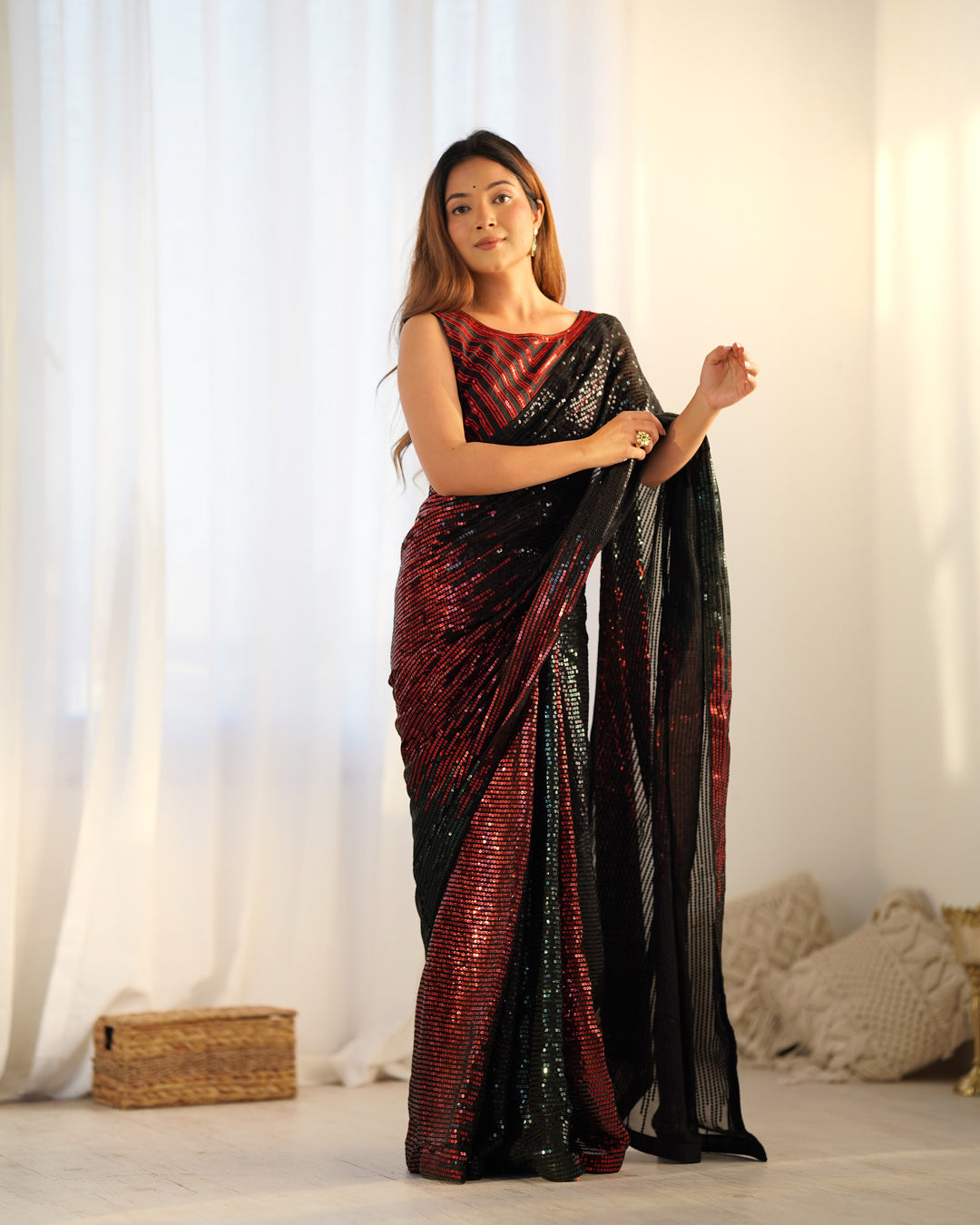 Luxurious Embroidered Saree | Multicolor Georgette with Satin Blouse