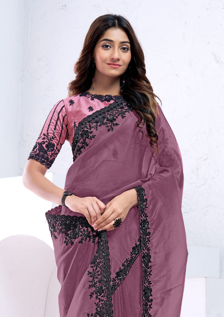 Dusty Pink Crush Silk Saree | Sequence & Hand Work Party Wear