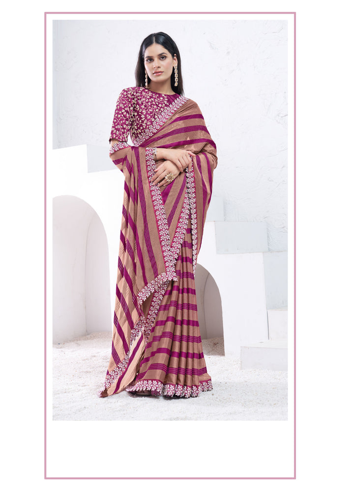 Designer Brown & Wine Saree | Japan Poly Blouse Party & Wedding Wear