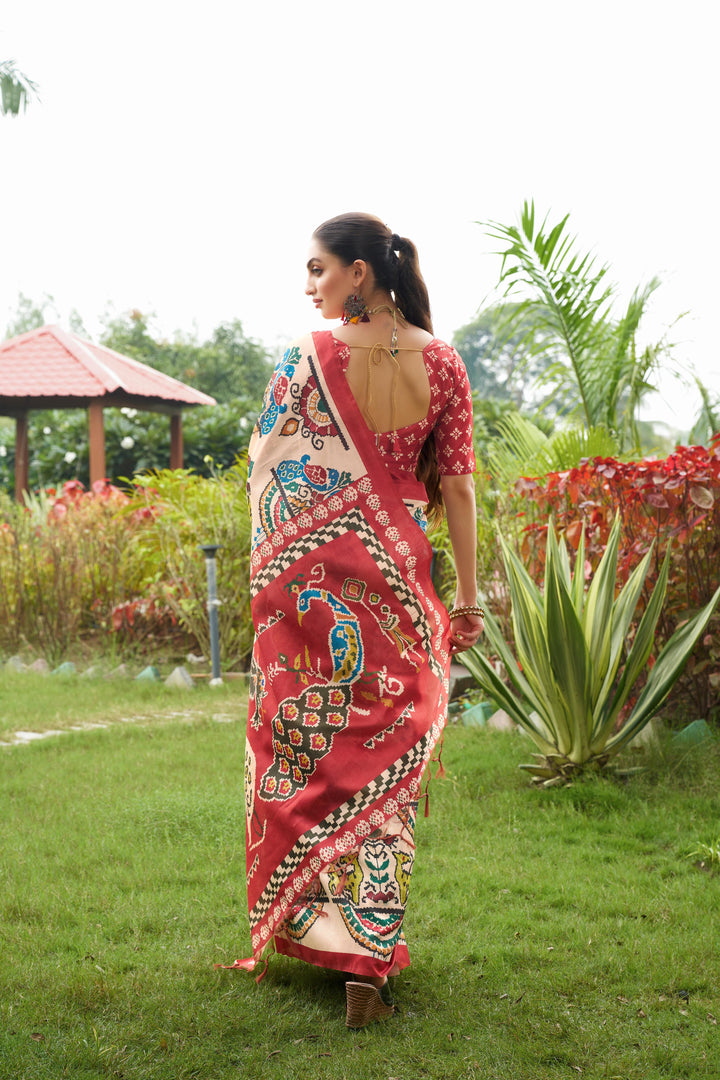 Maroon Tussar Silk Saree | Trendy Traditional Wear with Designer Print