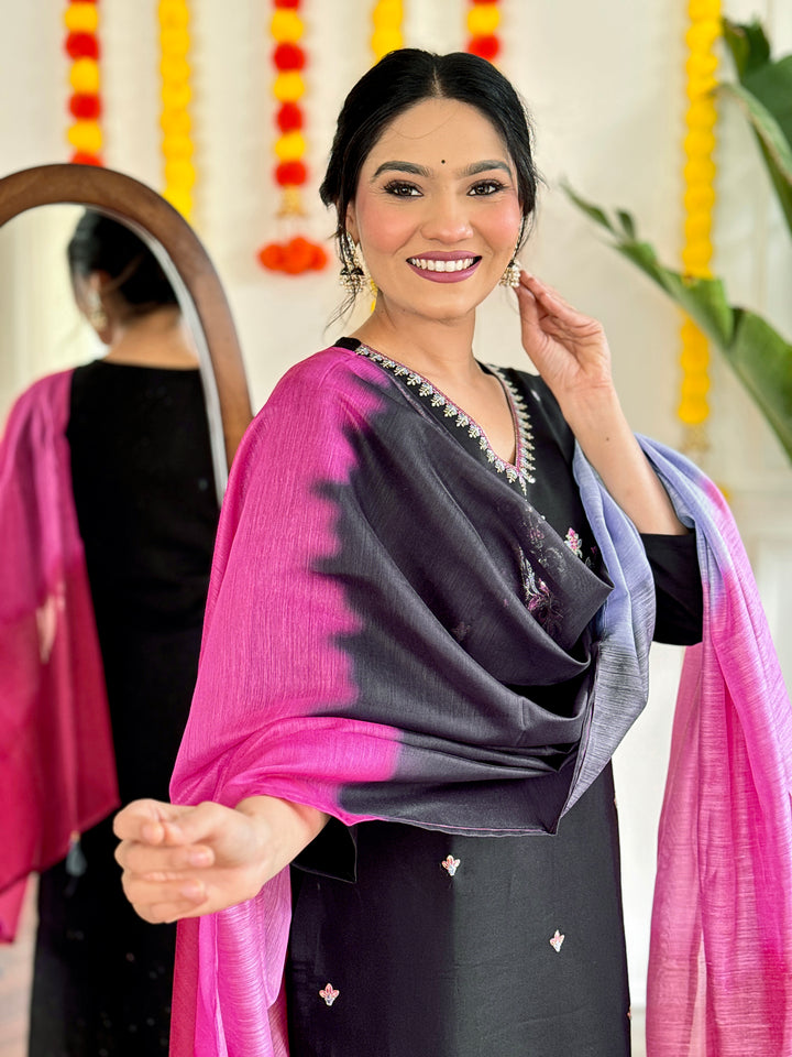 Gorgeous Black Ethnic Suit | Viscose Chanderi Designer Work