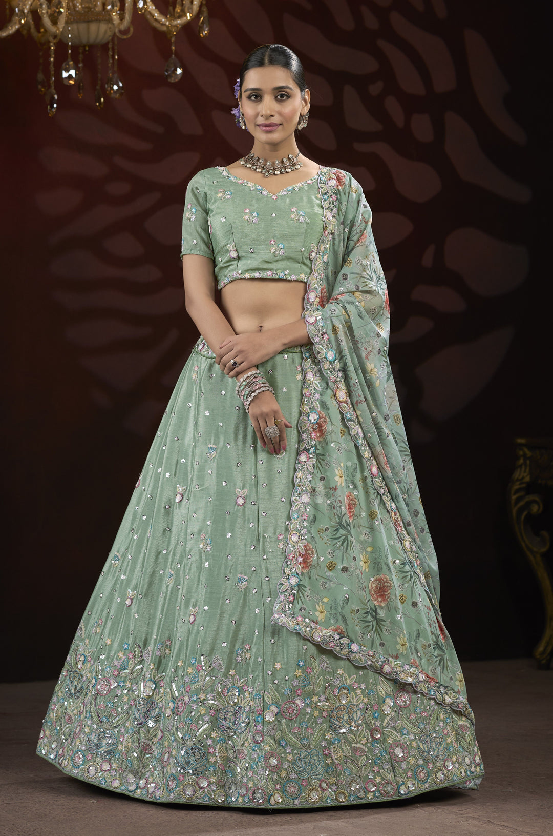 Exquisite Chinon Lehenga with Dupatta | An Exclusive Designer Masterpiece