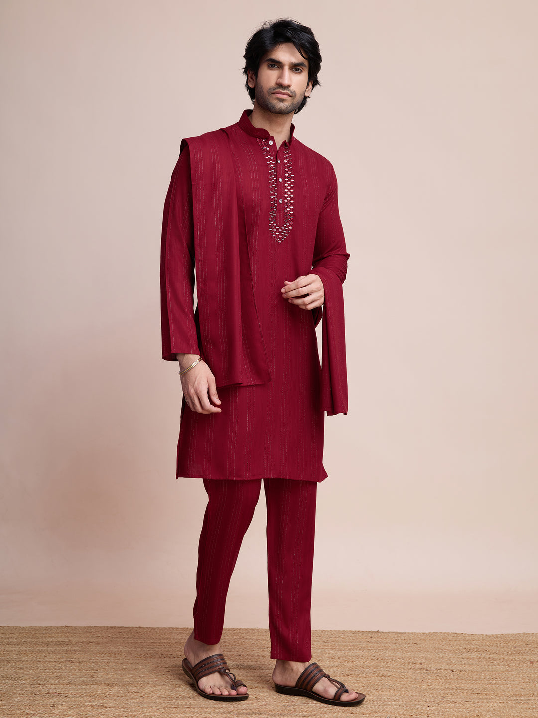 Designer Viscose Kurta Pajama Set With Dupatta | Wevon Jari & Mirror Work Festive Wear