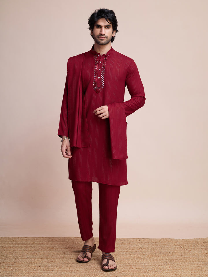 Designer Viscose Kurta Pajama Set With Dupatta | Wevon Jari & Mirror Work Festive Wear