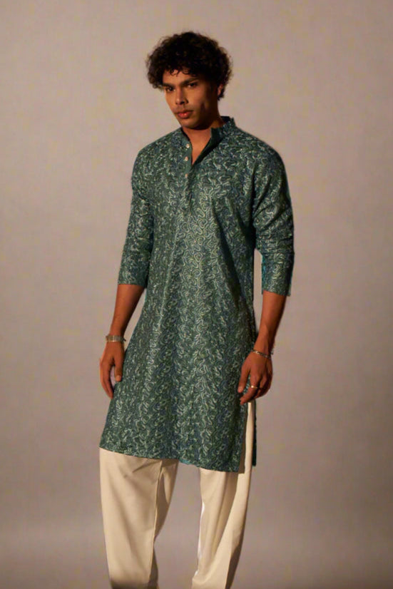 Wedding-Ready Kurta | Elegant Chikankari Work with Art Silk Bottom