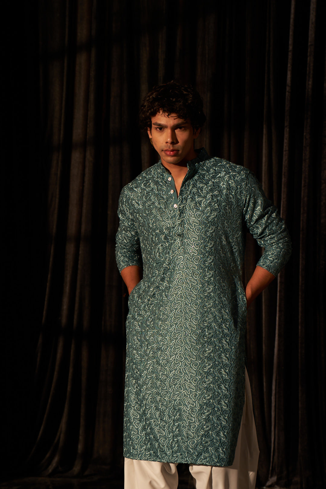 Wedding-Ready Kurta | Elegant Chikankari Work with Art Silk Bottom