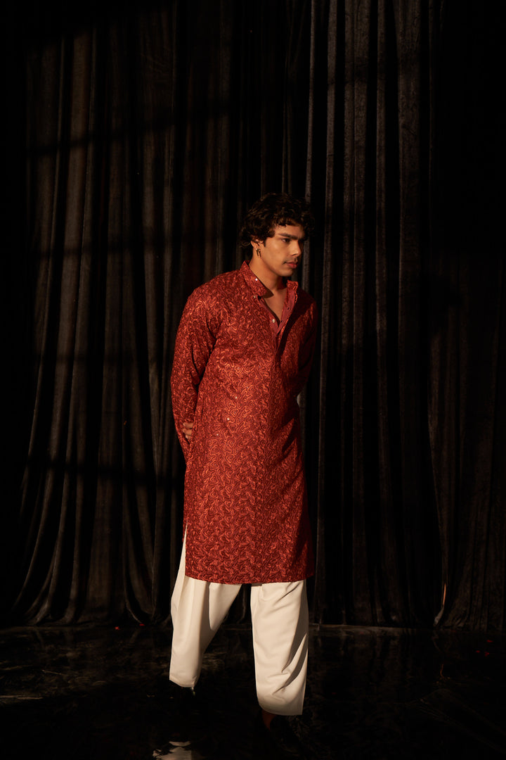 Wedding-Ready Kurta | Elegant Chikankari Work with Art Silk Bottom