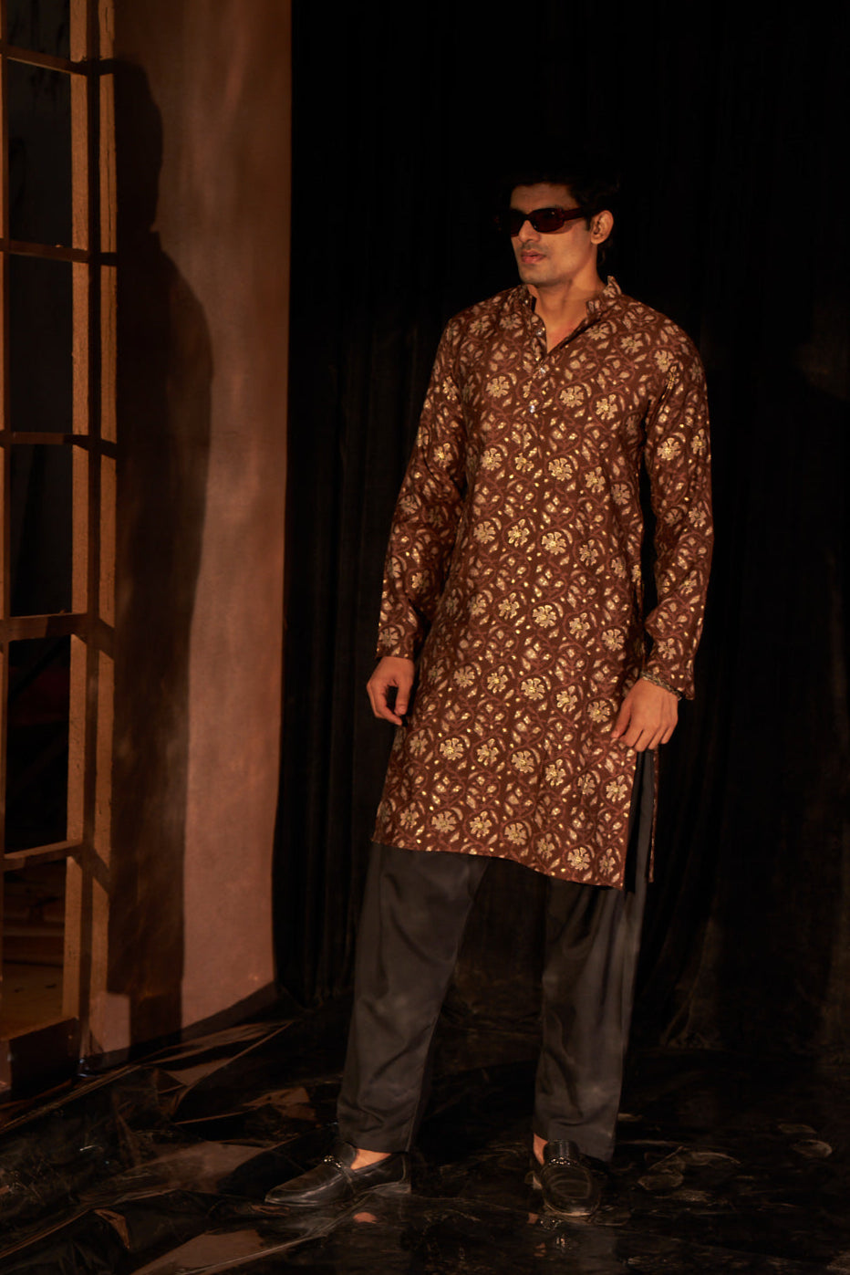 Brown Kurta Pajama Set | Modal Silk Art Silk Bottom Designer Print Festive Wear