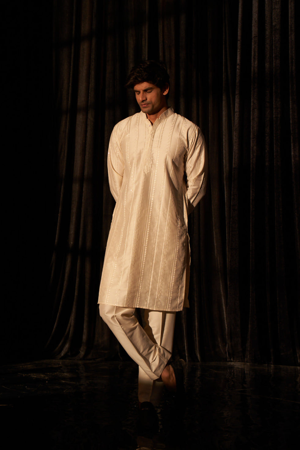 Off-White Silk Kurta Set | Art Silk Pajama Designer Embroidery Work