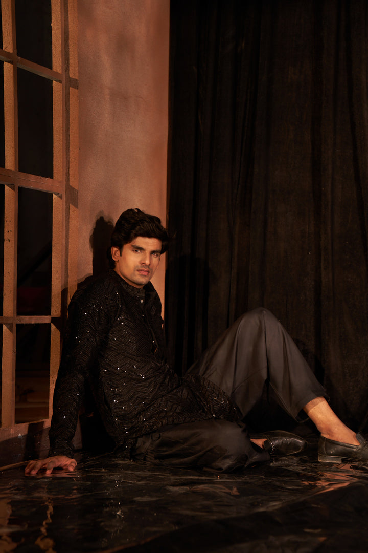 Designer Black Kurta Pyjama for Men | Elegant Ethnic Wear Set