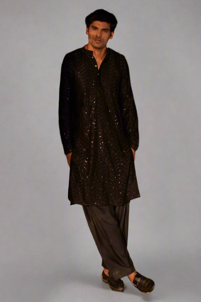 Designer Black Kurta Pyjama for Men | Elegant Ethnic Wear Set