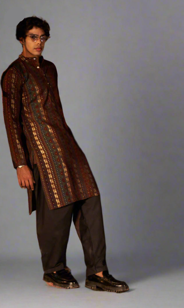 Stylish Brown Kurta Pyjama | Traditional Ethnic Wear in Art Silk Fabric