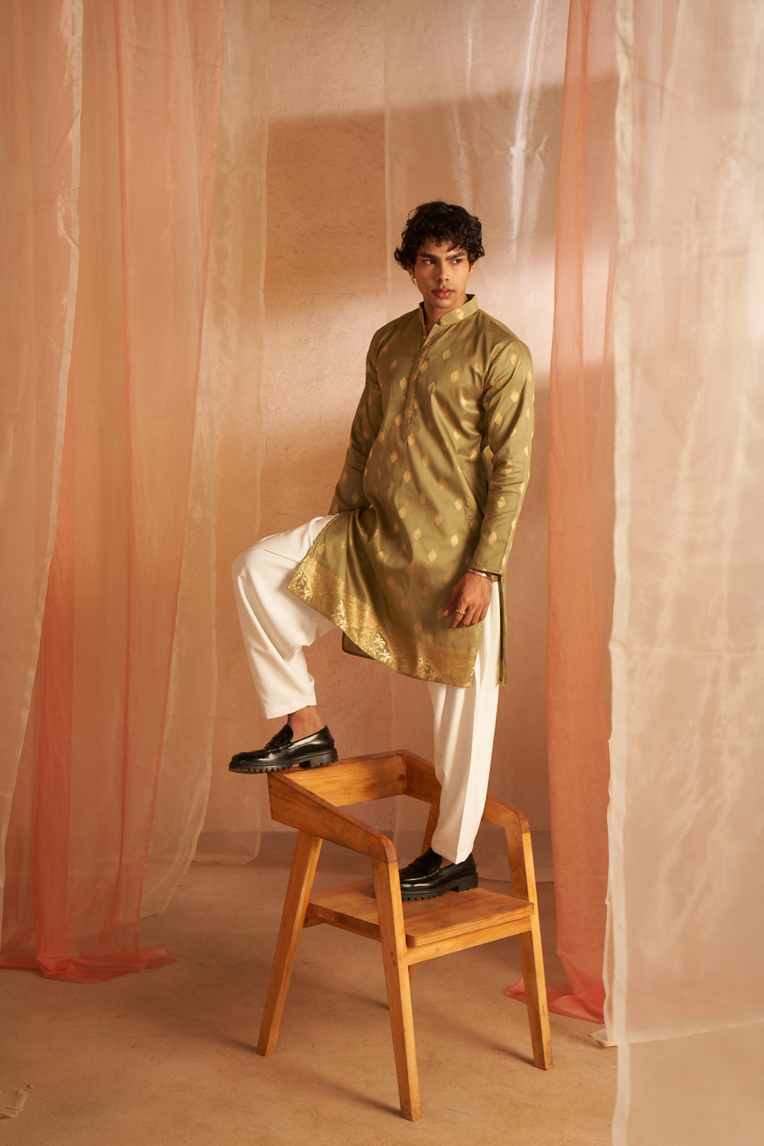 Olive Green Ethnic Kurta Set | Viscose Fabric Art Silk Bottom