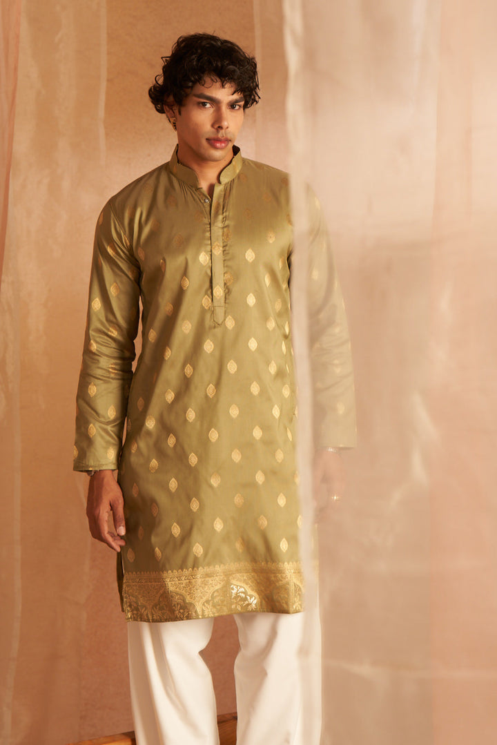 Olive Green Ethnic Kurta Set | Viscose Fabric Art Silk Bottom