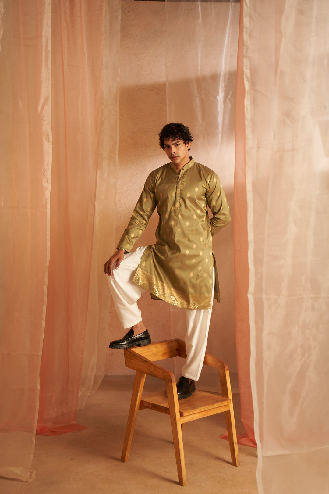 Olive Green Ethnic Kurta Set | Viscose Fabric Art Silk Bottom