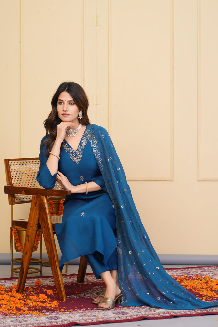 Stunning Embroidered Viscose Chanderi | Salwar Suit with Dupatta