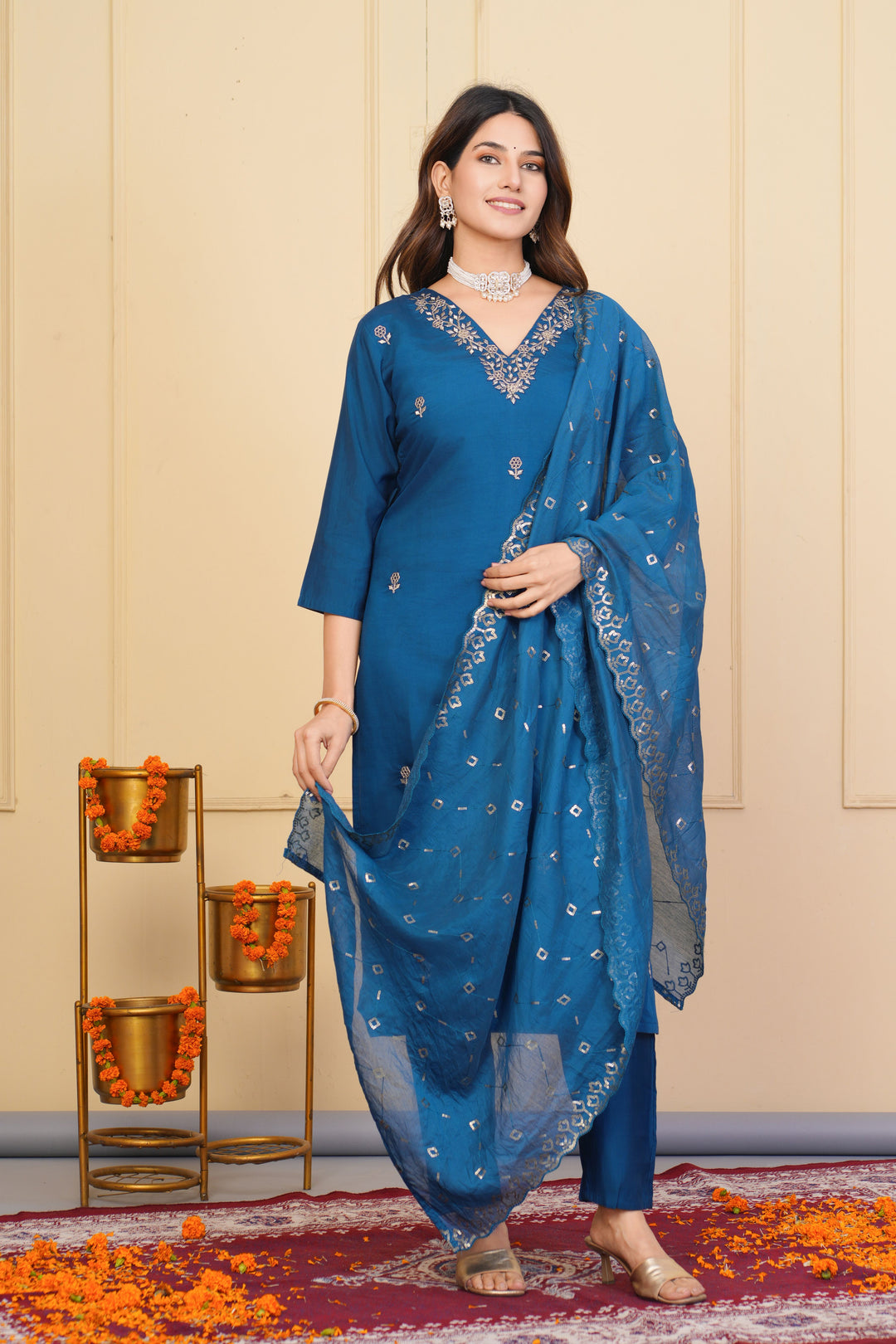 Stunning Embroidered Viscose Chanderi | Salwar Suit with Dupatta