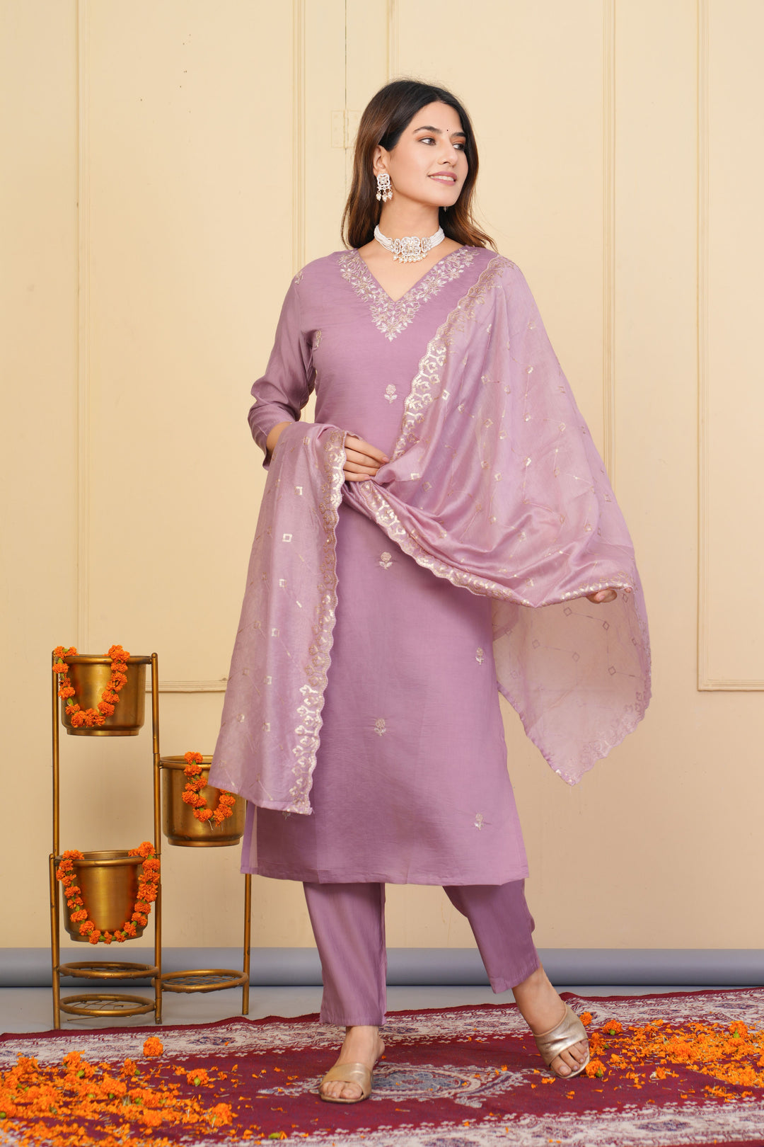 Stunning Embroidered Viscose Chanderi | Salwar Suit with Dupatta