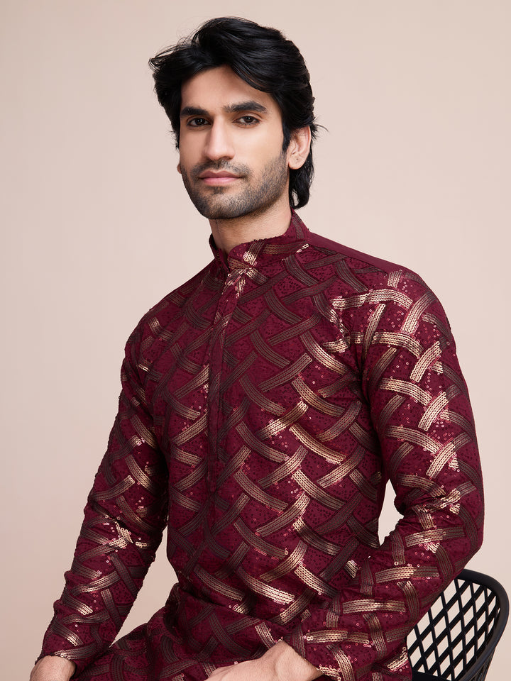 Designer Silk Kurta Fine Thread & Sequin Work | Perfect for Festive Wear