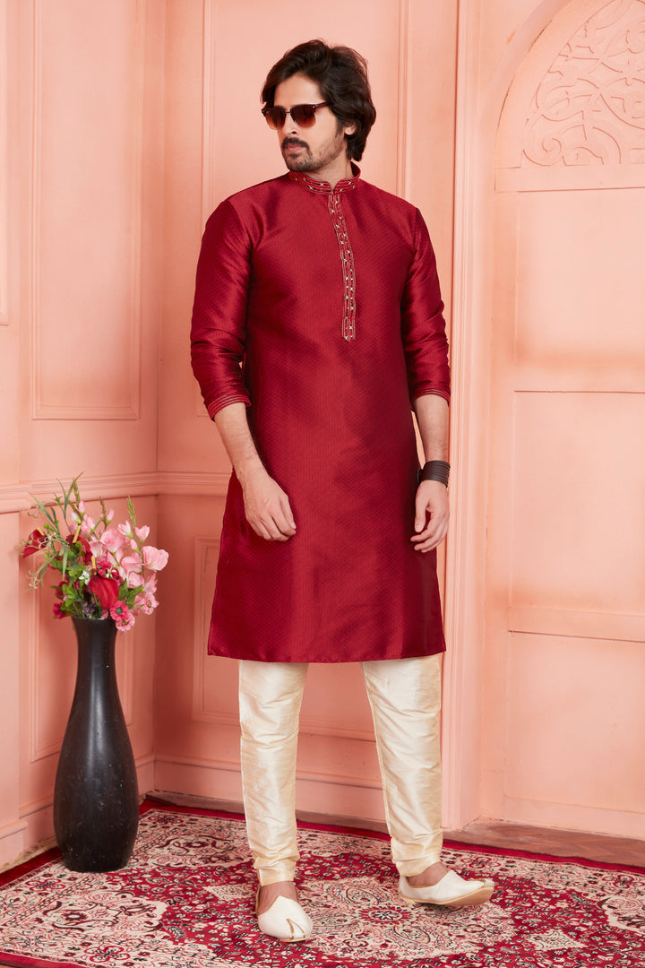 Stylish Kurta Pajama Set Jacquard Brocade Art Silk | Festive Attire