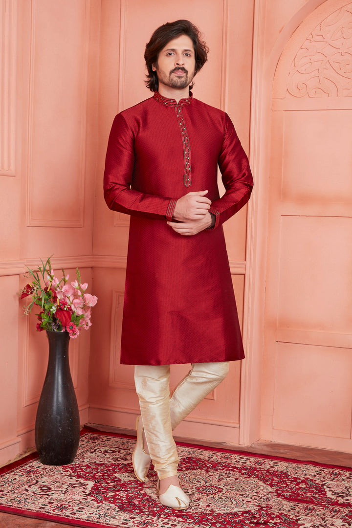 Stylish Kurta Pajama Set Jacquard Brocade Art Silk | Festive Attire