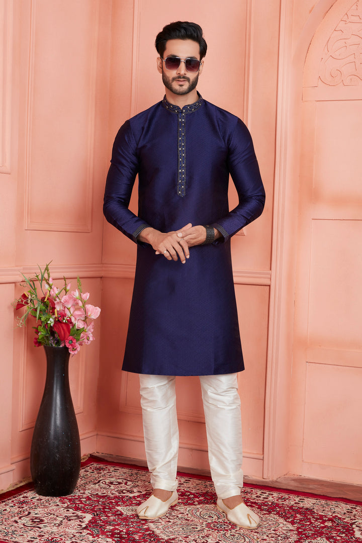 Stylish Kurta Pajama Set Jacquard Brocade Art Silk | Festive Attire