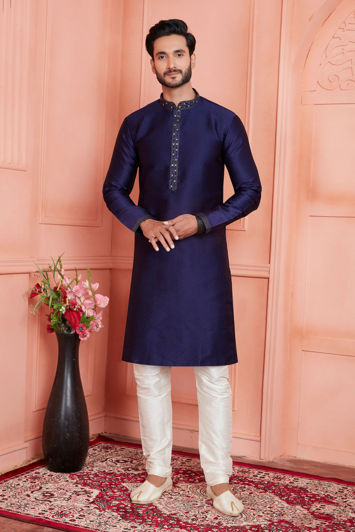 Stylish Kurta Pajama Set Jacquard Brocade Art Silk | Festive Attire