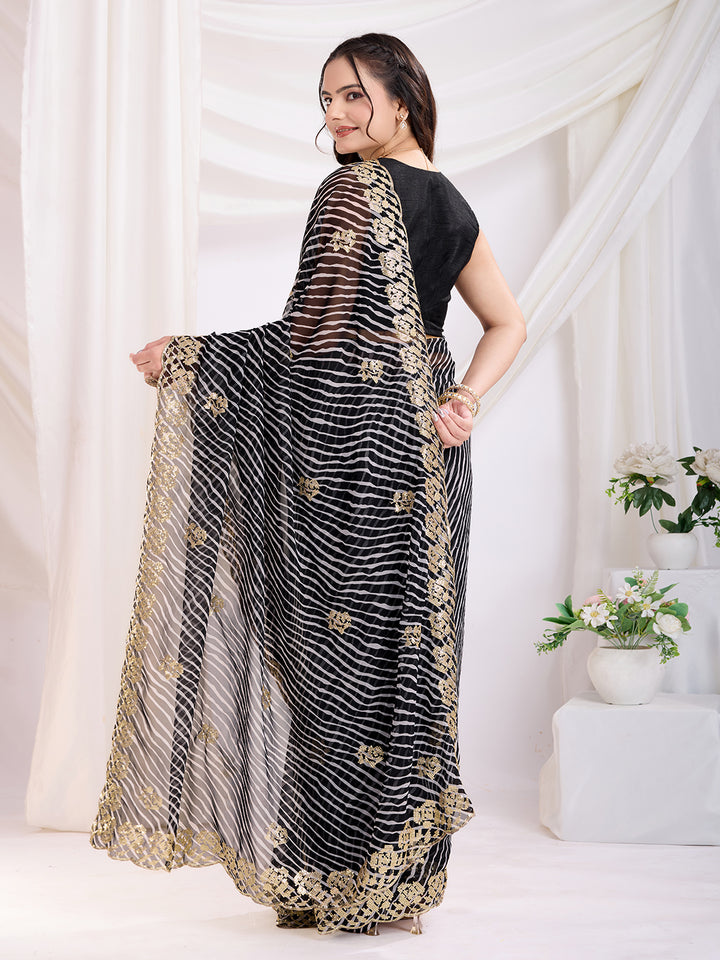 Designer Black Saree | Printed and Sequin Embroidery Work with Mono Banglori Fabric