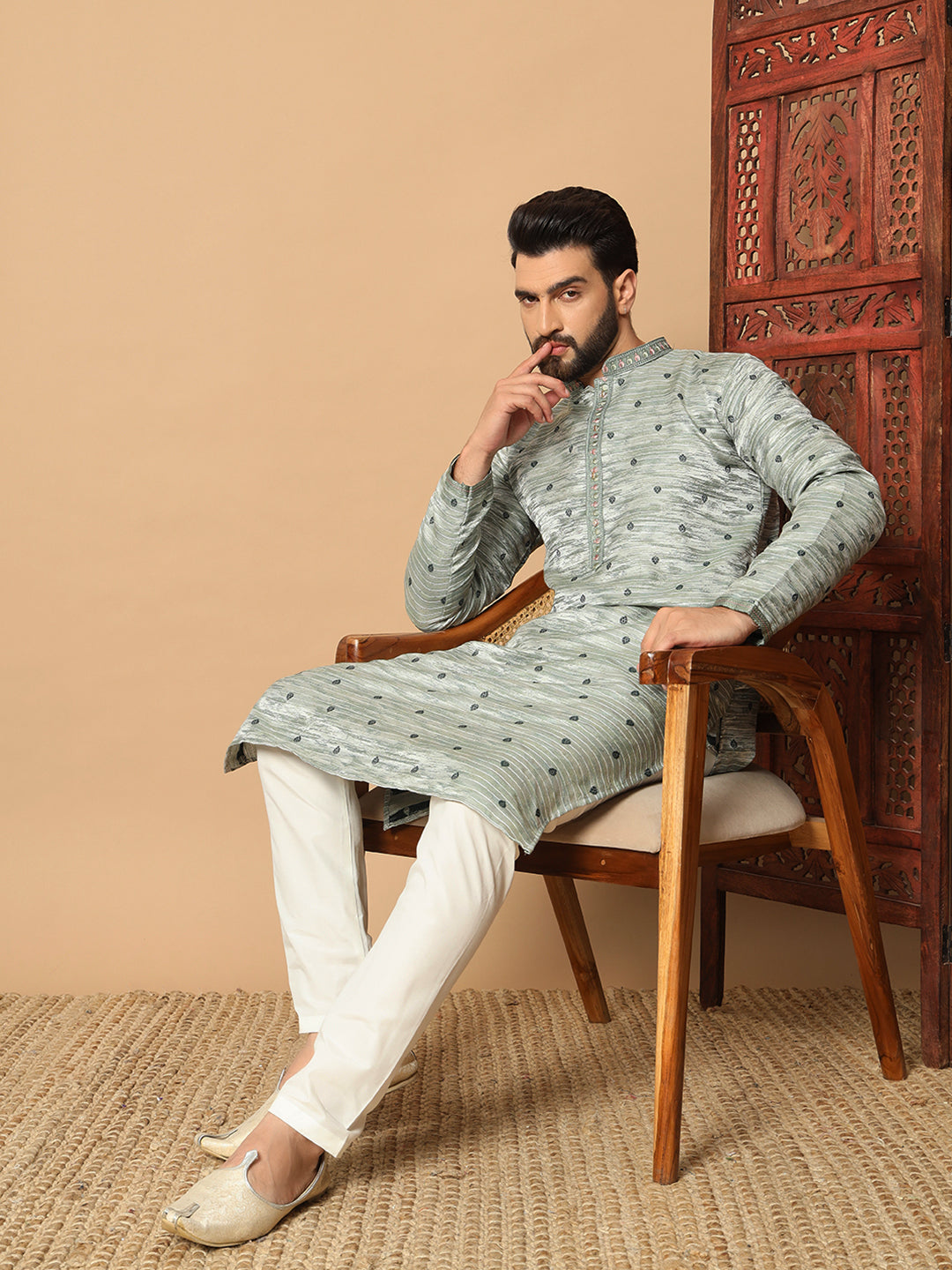 Luxurious Jacquard Kurta with Sequin Embroidery | Premium Raymond Cotton Pajama