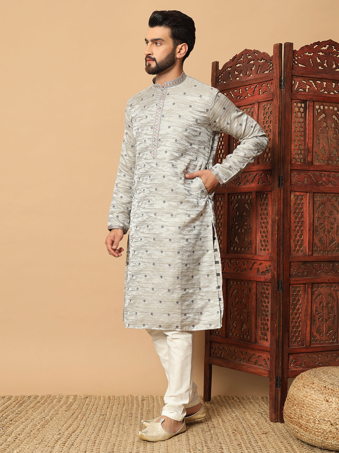 Luxurious Jacquard Kurta with Sequin Embroidery | Premium Raymond Cotton Pajama